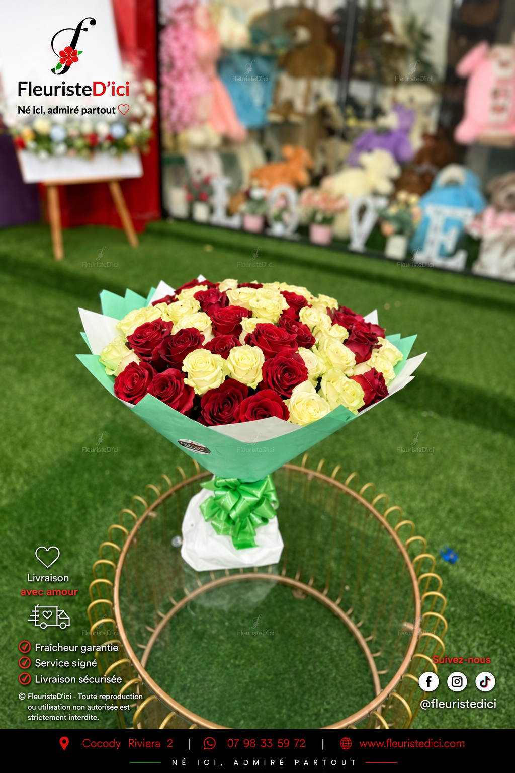 Bouquet Merveille – 40 Roses Rouges & Gypsophile