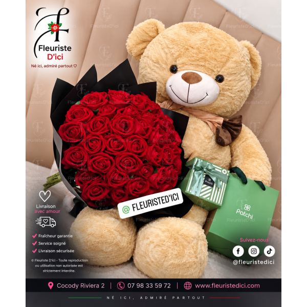 Bouquet Câlin – Roses Tendres & Douceurs
